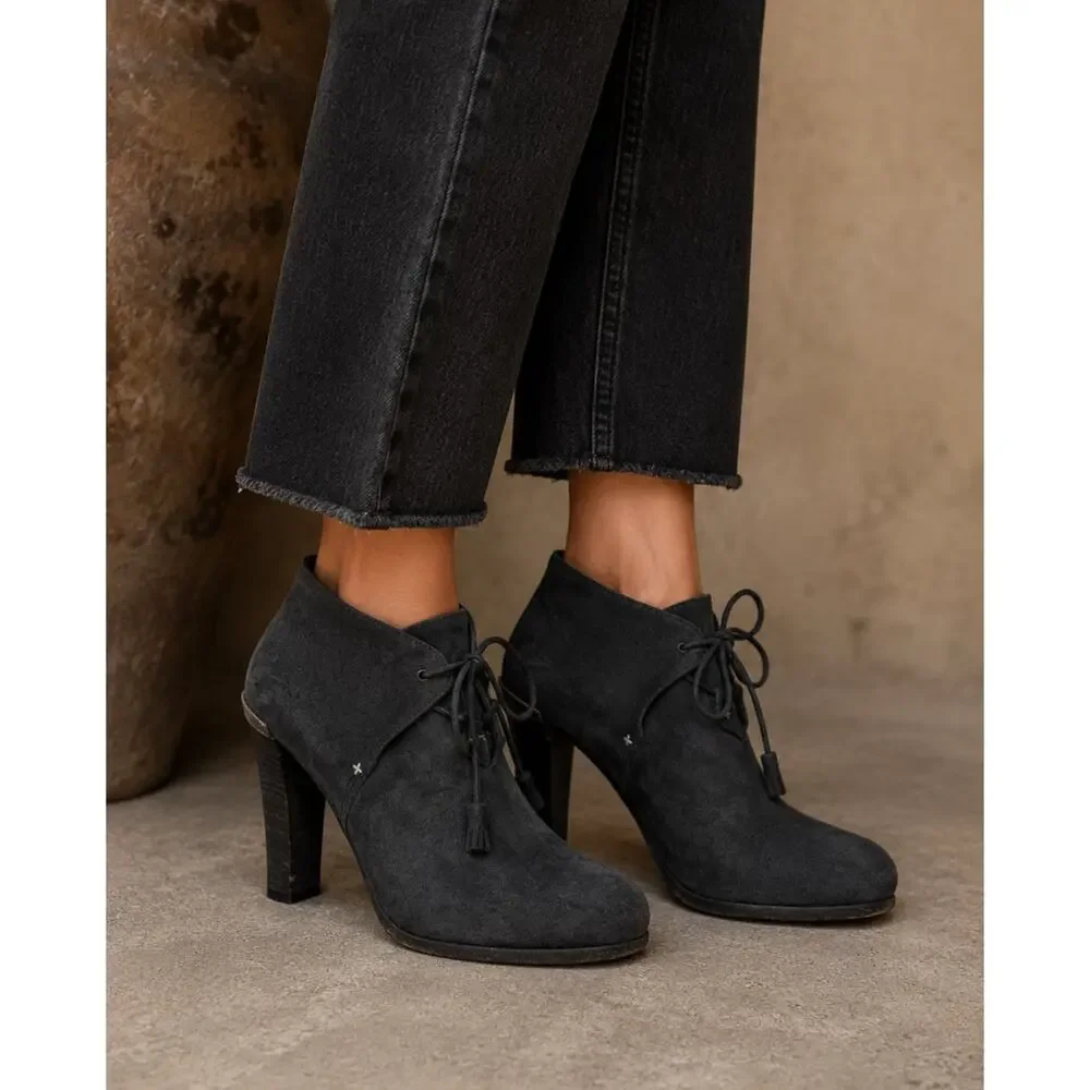 Rag & Bone Grey Suede Heeled Lace Up Ankle Boots Womens 36.5 Booties Fall Luxury